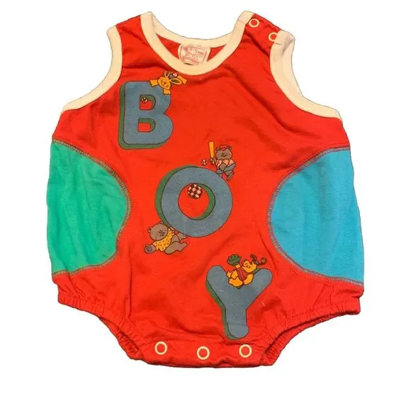 Vintage Buster Brown Romper Boys Baseball Player 3-6 Months Primary Colors - Picture 1 of 13
